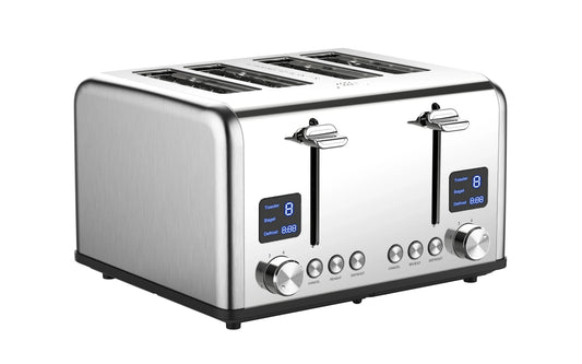 HKM-258387 Stainless Steel 4-Slice Electric Toaster with LED Digital Display