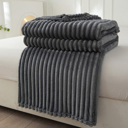HKM-258643 Solid Color Thickened Nap Blanket - Modern Polyester Fabric, Multiple Sizes Available