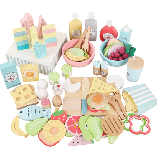 HKM-259091 Wooden Fruit and Vegetable Pretend Play Food Set for Kids Kitchen Role-Play