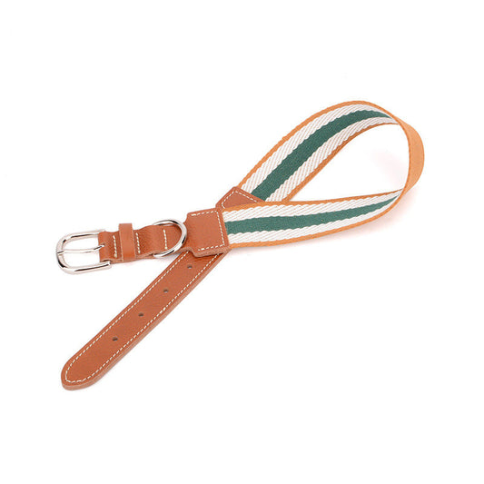 HKM-2599229 Adjustable Striped Pet Collar in Retro Colors - Braided Cowhide for All Dog Sizes