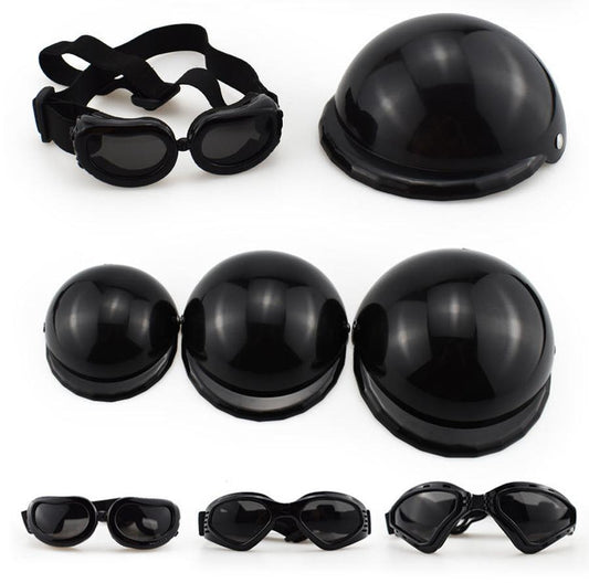 HKM-260179 Pet Safety Helmet with Sunglasses for Dogs and Cats - Monochrome Casual Headwear in Various Sizes