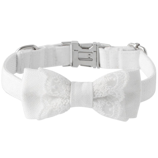 HKM-2612925 Monochrome White Pet Bow Tie Collar for Dogs - Adjustable Sizes Available