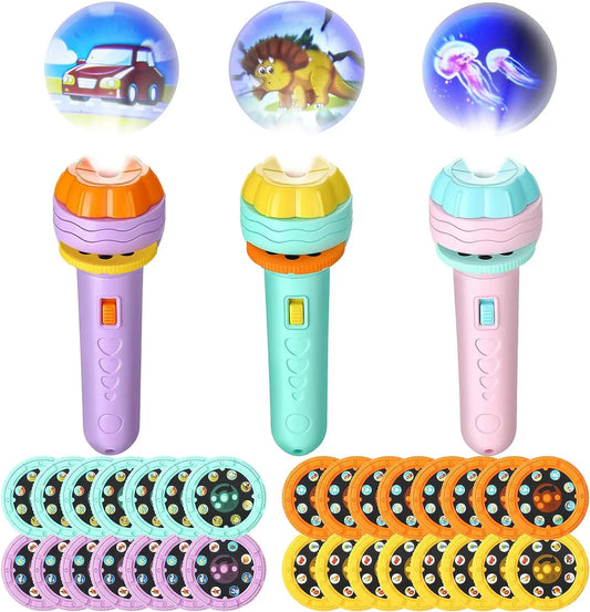 HKM-262739 Customizable Cartoon Projector Flashlight Storybook for Kids – Fruit & Animal Themes