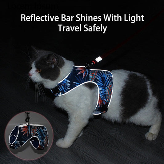 HKM-2631485 Reflective Anti-Stroke Cat Walking Harness and Leash Combo
