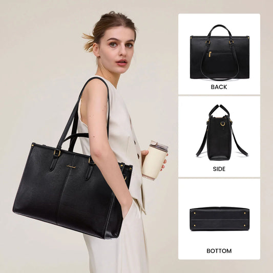 HKM-263635 Stylish Ladies PU Leather Laptop Tote Bag with Clutch Purse - Versatile Work Bag for Office Use