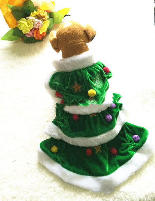 HKM-263699 Green Christmas Tree Dog Dress - Polyester Skirt for Pets, Sizes XS-XXXL