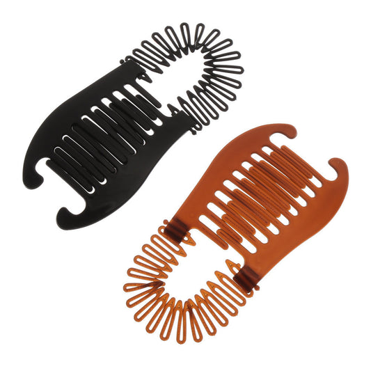 HKM-263827 Large Retro Flower Hair Claws - Adjustable Fish Shape Banana Clip Hairpin in Black and Brown