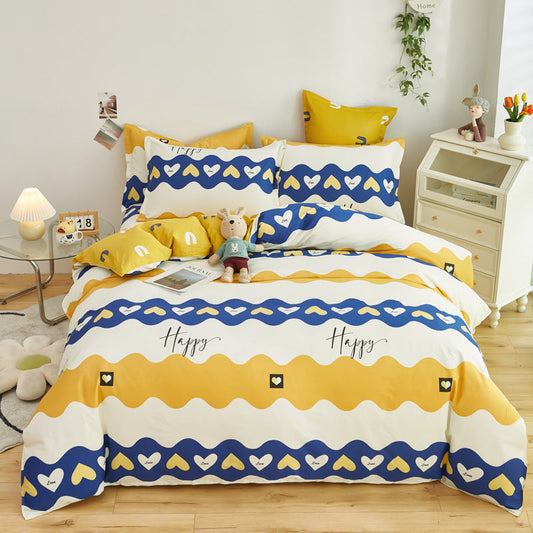 HKM-264403 Cotton Quilt Cover Set for Students - Single & Double Sizes, Modern Designs with Cute Patterns