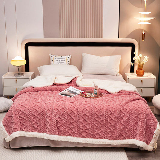 HKM-265235 Solid Color Double-Layer Lambswool Blanket in Yellow - Multiple Sizes Available