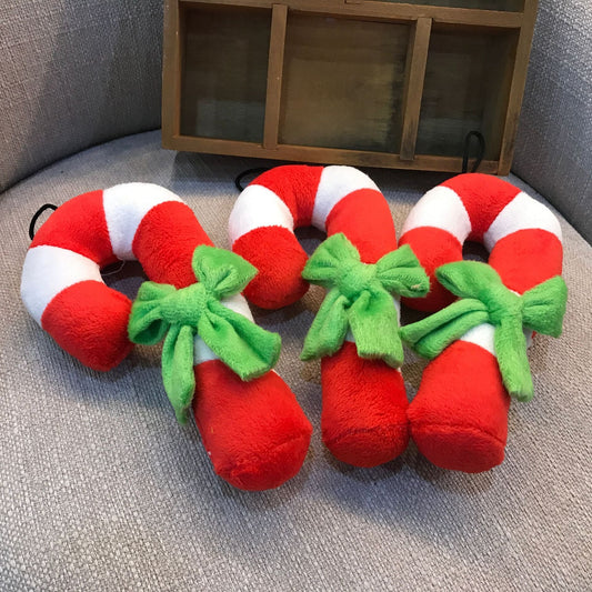 HKM-2654269 Christmas Candy Cane Plush Pet Toy - Sounding Design, 21x10cm
