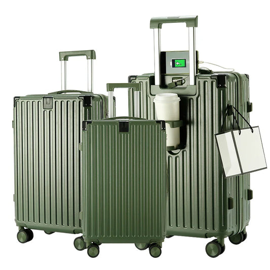HKM-266771 Custom Lightweight 3-Piece Travel Luggage Set with Wheels and USB Port Lock