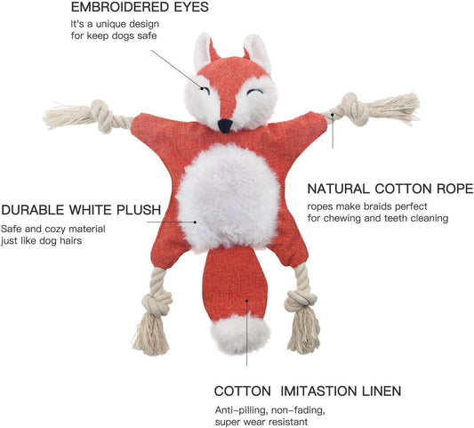HKM-2677949 Stuffed Fox Dog Toy with Squeaker and Crinkle Noise for Engaging Play, Durable Plush Chew Toy with Rope for Puppies and Small Dogs