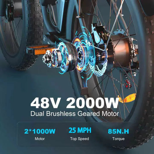 HKM-268243 2000W Dual Motor Electric Bike with 22.4AH Battery and 26"x4.0" Fat Tires