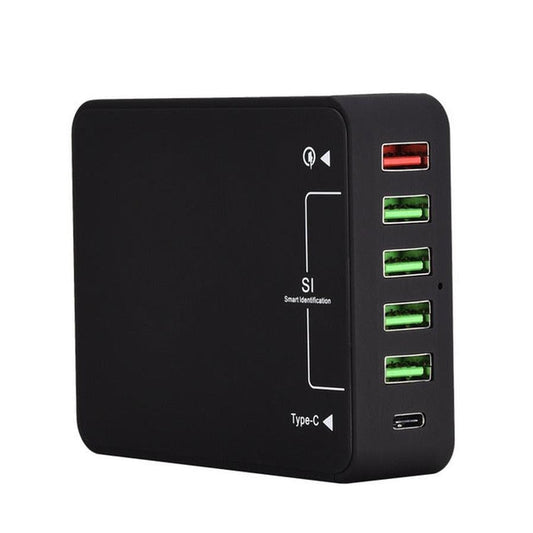 HKM-269907 Black Multi-Port USB Mobile Phone Charger - 8000mA Direct Charging, No Indication Function