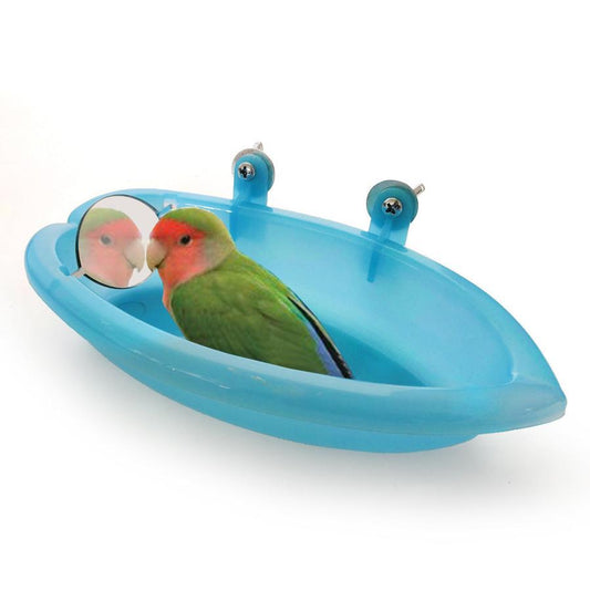 HKM-272147 Small Bird Bath Basin with Mirror for Parrots and Other Pet Birds - Tiger Skin & Peony Designs