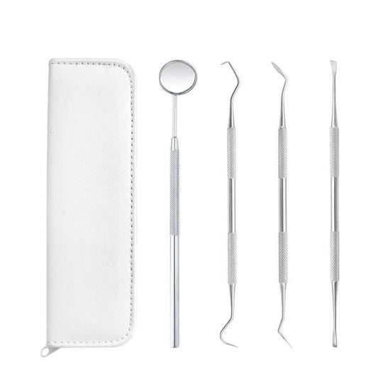 HKM-272787 5-Piece Professional Dental Tools Set with Leather Bag - Teeth Cleaning and Care Instruments