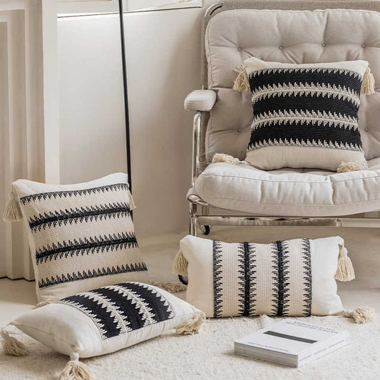 HKM-273107 Misty Forest Big Spike Square and Waist Pillow Collection in Black and Off-White