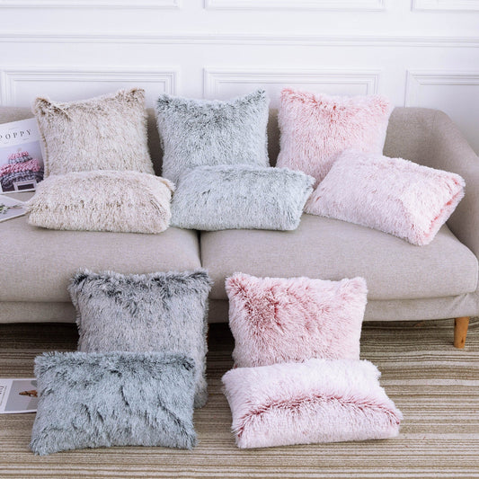 HKM-275667 Gradient Plush Pillowcase Cushion Cover for Long Hair, Available in Multiple Colors and Sizes
