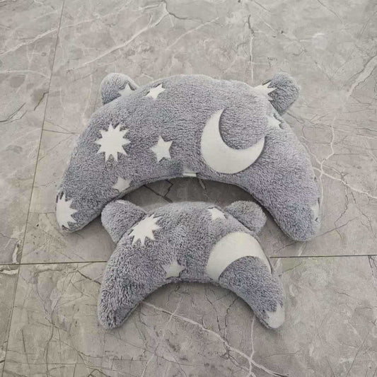 HKM-2762941 Personalized U-Shaped Pet Pillow in Gray with Stars & Moon - Multiple Designs Available