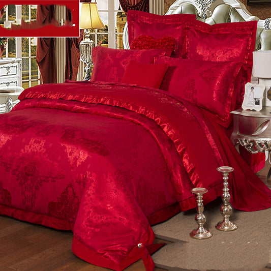 HKM-277907 Cotton Satin Jacquard 4-Piece Bedding Set with Floral Design in Multiple Colors: Red, Light Green, Pink, and More