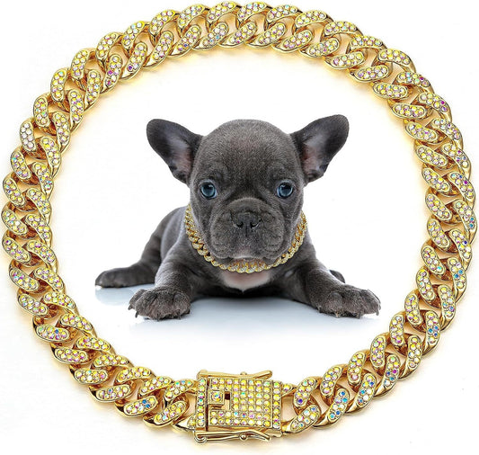 HKM-278099 Elegant Metal Cat Chain Necklace for Small to Large Dogs and Cats with Crystal Accents