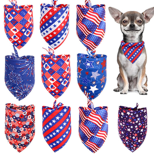 HKM-279763 Independence Day Pet Drool Towel Bib - Polyester Bandana for Small to Large Dogs and Cats