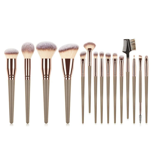 HKM-280275 15-Piece Makeup Brush Set with Eye Shadow Brushes in Brown and Black Handles
