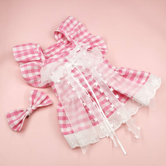 HKM-2806333 Lace Princess Plaid Gauze Skirt for Dogs in Black Daisy, Pink Daisy, and Pink Plaid Bow