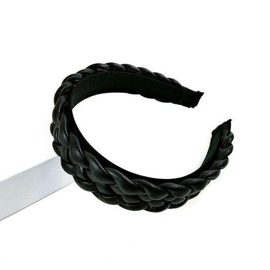 HKM-281939 Leather Braided Headband for Women - Candy-Colored Geometric Design Hairpin in Various Colors