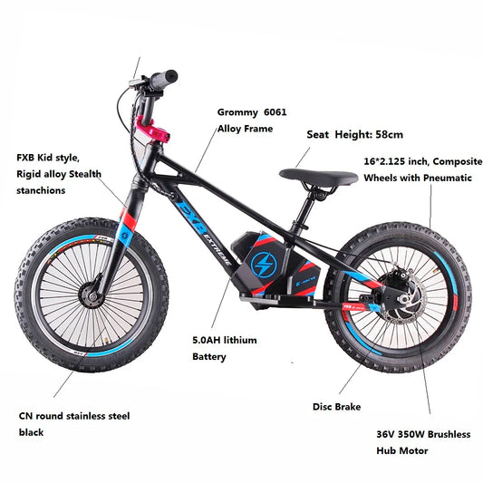 HKM-285075 16-Inch Electric Balance Bike with Lithium Battery and 350W Motor – 3-Speed, Disc Brake, Aluminum Frame