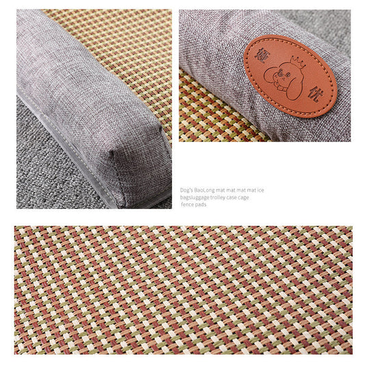 HKM-2863421 Summer Pet Mat for Cats and Dogs - Cotton Linen, Rattan, and Silk Floss Composition, Available in Three Sizes