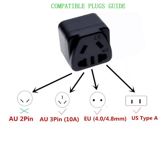 HKM-286483 Universal Square Three Plug Power Conversion Adapter with 5 Outputs, 110-250V Rated Voltage, White/Black