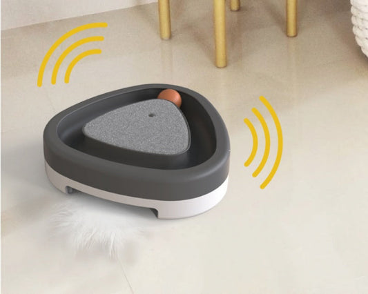HKM-2911805 Electric Cat Toy Triangle Turntable with Feather Scratcher and Sound, ABS Material, Gray and Green
