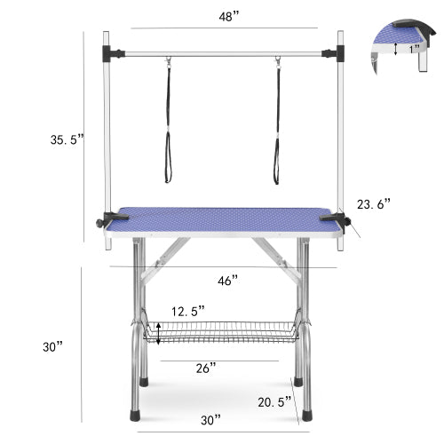 HKM-2913469 Large 46 Inch Pet Grooming Table with Adjustable Arms and Rubber Surface for Dogs and Cats