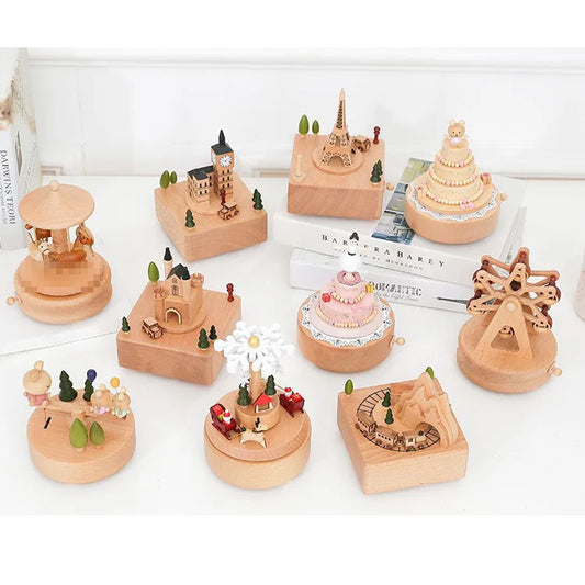 HKM-291411 Creative Wooden Carousel Music Box for Kids - Perfect Valentine's Day and Birthday Gift