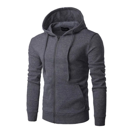 HKM-292947 Men's New Solid Color Hooded Zipper Sweater Slim With Hoodie Youth Sports Casual Jacket Men's Hip-hop Pullover Shirt