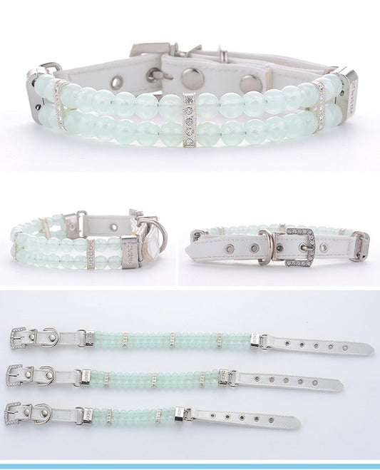 HKM-2948157 Adjustable Dog Collar with Luminous Beads - Pink, Blue, Light Green - Small to Large Sizes