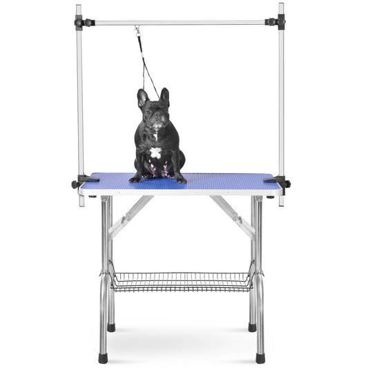 HKM-2951997 Heavy Duty Stainless Steel Folding Pet Grooming Table with Adjustable Arm and Rubber Surface