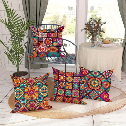 HKM-295827 Geometric Pattern Bohemian Style Linen Pillow Cover 45x45cm