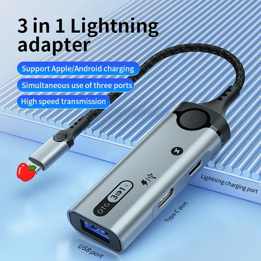 HKM-296915 High-Speed 8-Pin OTG Adapter with USB 3.0 and Type-C Earphone Jack Compatibility