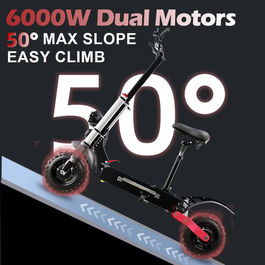 HKM-297363 6000W Dual Motor Electric Scooter with Seat, 72V, 110km Range, 85km/h Speed, Full Suspension, Off-Road Capability