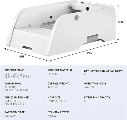 HKM-298771 Automatic Self-Cleaning Cat Litter Box with 6L Capacity – Easy Maintenance Smart Toilet