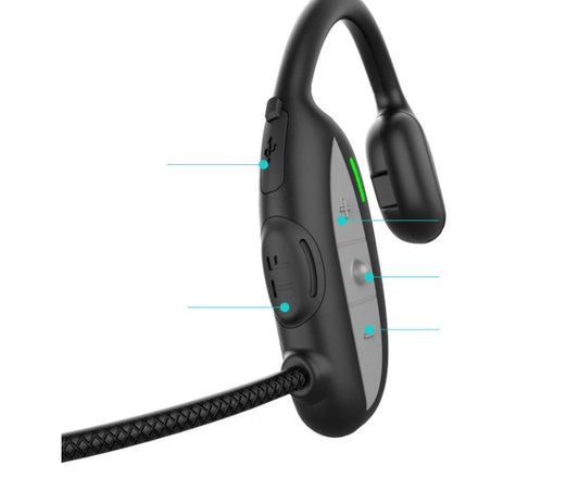 HKM-299347 Bone Conduction Bluetooth Headset with Card - 10m Range, Stereo Sound, Battery Display, Call Function, Black