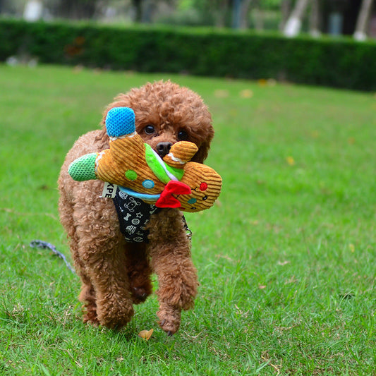 HKM-2999229 Gingerbread Man Plush Dog Toy - Blue & Pink Christmas Sounding Toy (23x20x5cm)