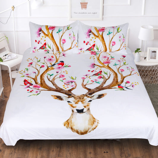 HKM-300627 Flowers Antler Duvet Cover and Pillow Shams Set in Various Sizes