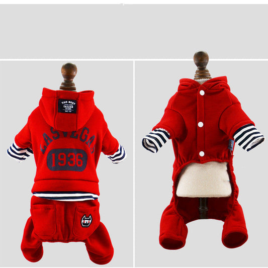 HKM-3023805 Thick Striped Two-Piece Dog Coat for Winter - Casual 100% Cotton, Multiple Colors & Sizes Available