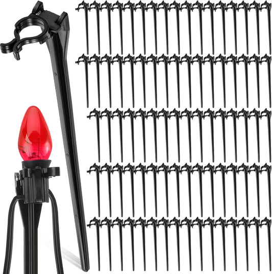 HKM-302803 Christmas Light Stakes for C7/C9 String Lights - 400 Durable Black Plastic Yard Stakes, 7.5 Inches High