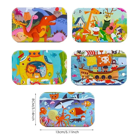 HKM-303059 60-Piece Wooden Jigsaw Puzzle Set Featuring Animal Cartoon Characters for Early Education