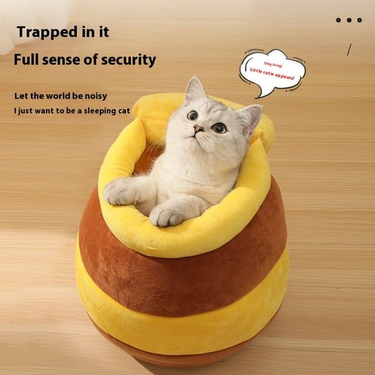 HKM-3040957 Cozy Honey Pot Cat Nest ¨C Warm Cloth Cat Bed for Comfortable Resting
