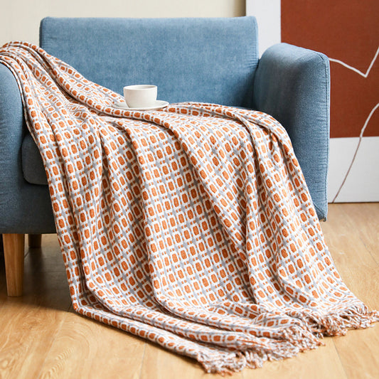 HKM-304147 Houndstooth Pattern Acrylic Woolen Blanket - Modern Geometric Design, Multiple Colors Available